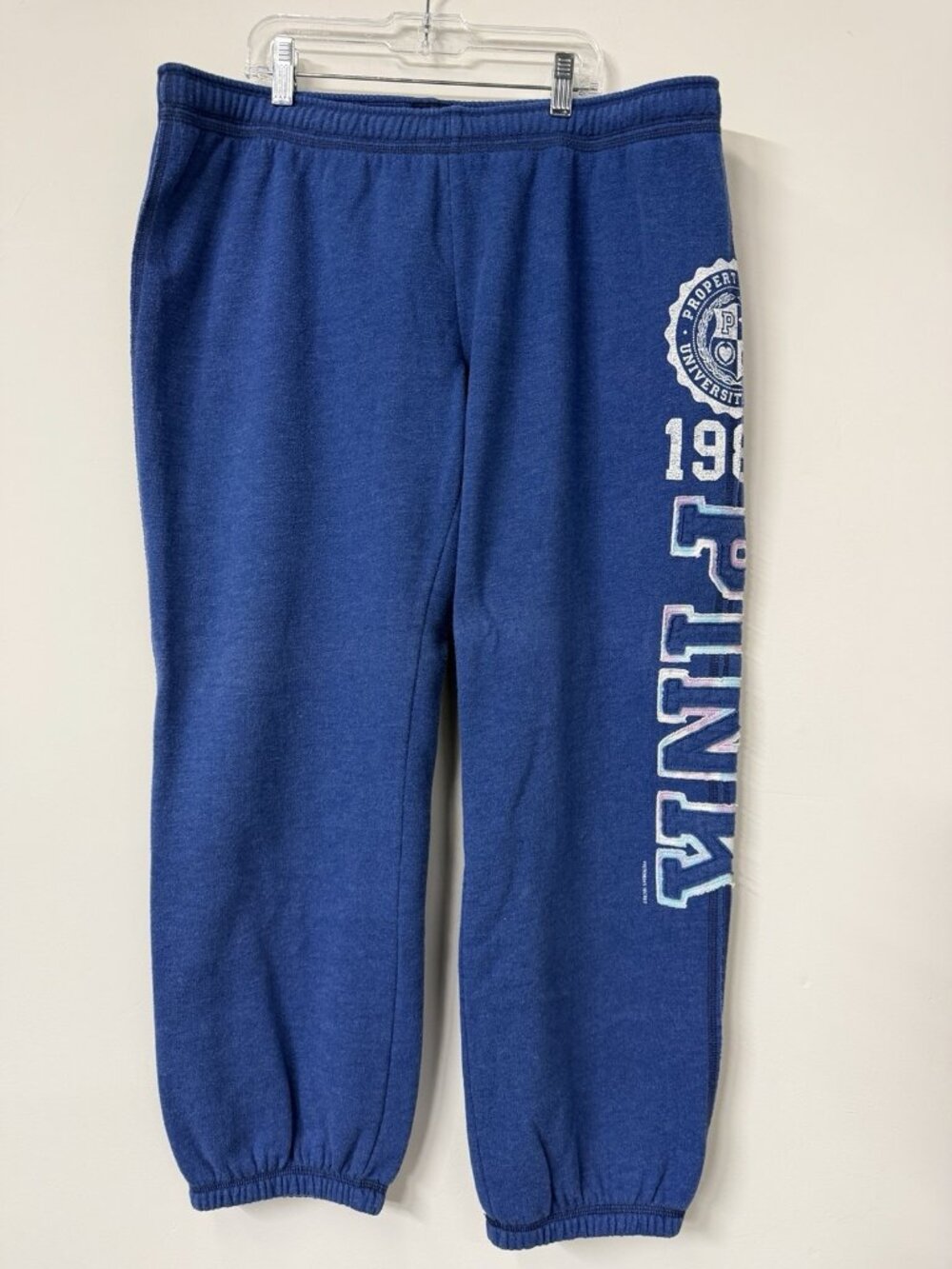 Vtg Y2K Victoria's Secret PINK Women’s Large Blue Sweatpants Patch‎ Drawstring